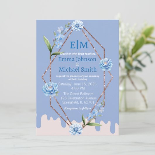 Invitation Cadre de parties scintillant avec Fleurs invitatio (Debout devant)