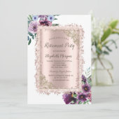 Invitation Cadre de Parties scintillant de fleurs violettes, (Debout devant)
