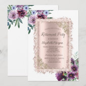Invitation Cadre de Parties scintillant de fleurs violettes, (Devant / Derrière)