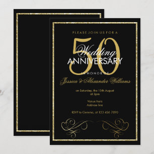 Invitation Cadre de Parties scintillant or glamour 50e Mariag