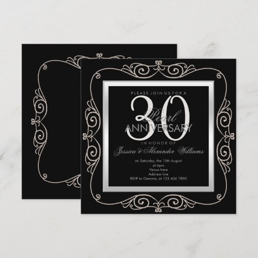 Invitation Cadre de perle élégant pour les 30 ans de mariage (Devant / Derrière)