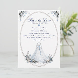 Invitation Cadre de perle ovale Snow in Love Mariage Shower d