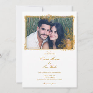 Invitation Cadre de photo de mariage orné vintage or