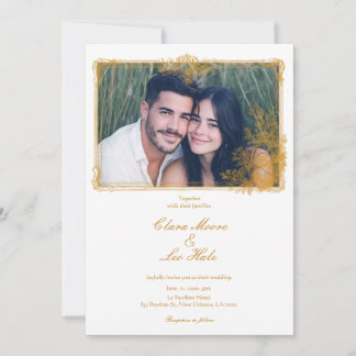 Invitation Cadre de photo de mariage orné vintage or