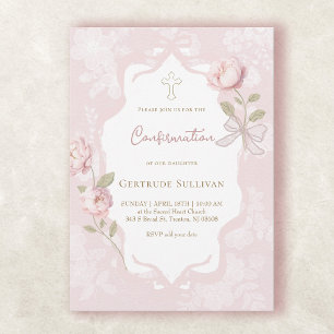 Invitation cadre de pivoines aquarelle rose Confirmation
