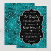Invitation Cadre de points de paillettes sarcelle et argent p (Devant / Derrière)