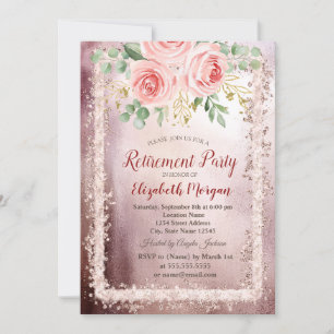 Invitation Cadre de retraite à paillettes florales roses élég