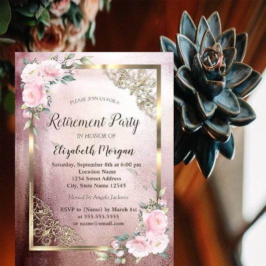 Invitation Cadre de retraite Fleurs Or