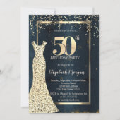 Invitation Cadre de robe à sequins dorés, Bleu foncé 50e anni (Devant)
