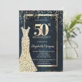 Invitation Cadre de robe à sequins dorés, Bleu foncé 50e anni (Debout devant)