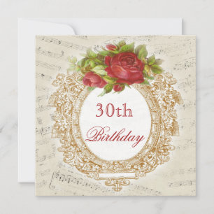 Invitation Cadre de rose rouge d'anniversaire 30 ans vintage