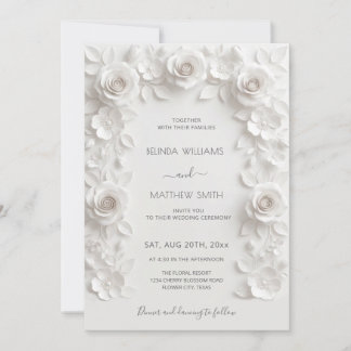 Invitation Cadre de roses 3D blanches Mariage Simple