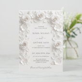 Invitation Cadre de roses 3D blanches Mariage Simple (Debout devant)