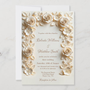 Invitation Cadre de roses baroques avec barre lumineuse dorée