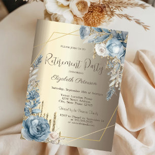 Invitation Cadre de roses bleues et champagne à paillettes