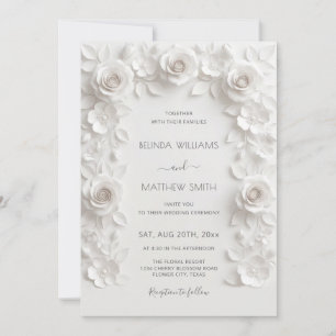 Invitation Cadre de roses en relief faux blanc mariage minima