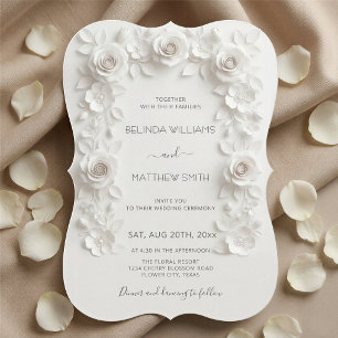 Invitation Cadre de roses en relief faux blanc mariage minima