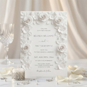 Invitation Cadre de roses en relief faux blanc mariage minima