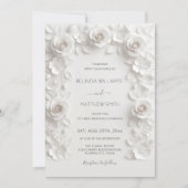 Invitation Cadre de roses en relief faux blanc mariage minima (Devant)
