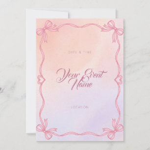 Invitation Cadre de ruban à nœud rose aquarelle lavande