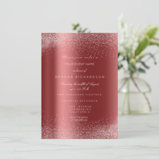 Invitation Cadre de sable à feuilles de Bourgogne blanc paill (Debout devant)