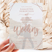 Invitation Cadre de sable bronzé simple script photo mariage