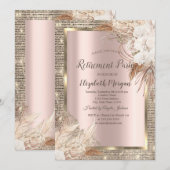 Invitation Cadre de séquences d'or, Flowe Rose Boho orRetirem (Devant / Derrière)