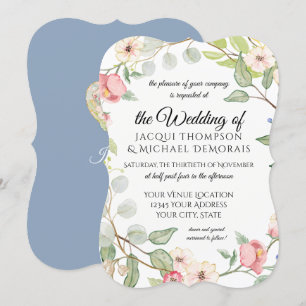Invitation Cadre de support Bleu n Blush Rose Aquarelle Fleur