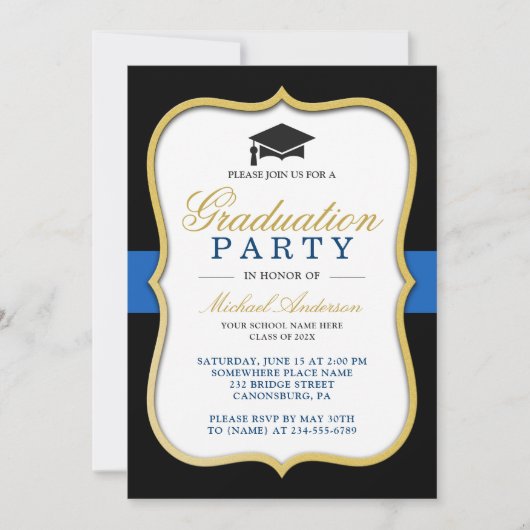 Invitation Cadre de support Or Parti de graduation moderne (Devant)