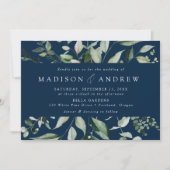 Invitation Cadre de verdure abondant Mariage Navy (Devant)