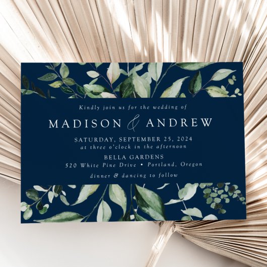 Invitation Cadre de verdure abondant Mariage Navy