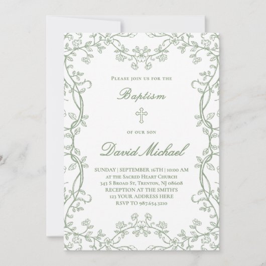 Invitation cadre de verdure Baptême (Devant)