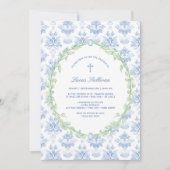 Invitation Cadre de verdure Baptême Bleu Blanc (Devant)