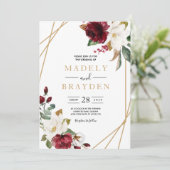Invitation Cadre de verdure de magnolia burgundy élégant flor (Debout devant)