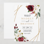 Invitation Cadre de verdure de magnolia burgundy élégant flor (Devant / Derrière)