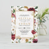 Invitation Cadre de verdure de magnolia burgundy élégant flor (Debout devant)