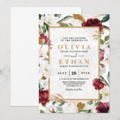 Invitation Cadre de verdure de magnolia burgundy élégant flor (Devant / Derrière)