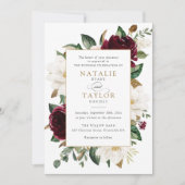 Invitation Cadre de verdure Floral Elégant Bourgogne Magnolia (Devant)