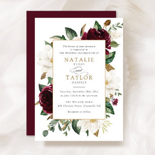 Invitation Cadre de verdure Floral Elégant Bourgogne Magnolia