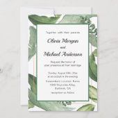 Invitation Cadre de verdure tropicale et d'or. Mariage modern (Devant)