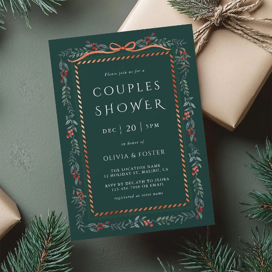 Invitation Cadre de Winterberry Noël pour Couple Green Shower