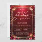 Invitation Cadre Deco Or Rouge Rubis Élégant Maman 80 Ans Ann (Devant)