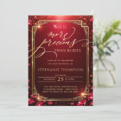 Invitation Cadre Deco Or Rouge Rubis Élégant Maman 80 Ans Ann (Debout devant)