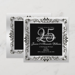 Invitation Cadré décoratif argenté chic pour 25e anniversaire