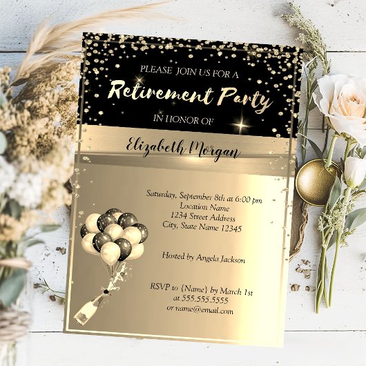 Invitation Cadre Diamants d'or, Ballons, Partie de retrait