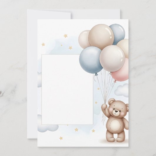 Invitation Cadre d'invitation Ballons Pastel Ourson Mignon (Devant)