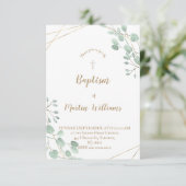 Invitation cadre d'or couleur vert du feuillage ・ Baptême (Debout devant)