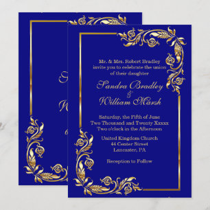 Invitation Cadre d'or Elégant bleu marine avec impression or