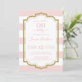 Invitation Cadre d'or et Baby shower de Pink Stripes (Debout devant)