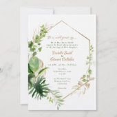 Invitation Cadre d'or géométrique Tropical Green Feuille Mari (Devant)